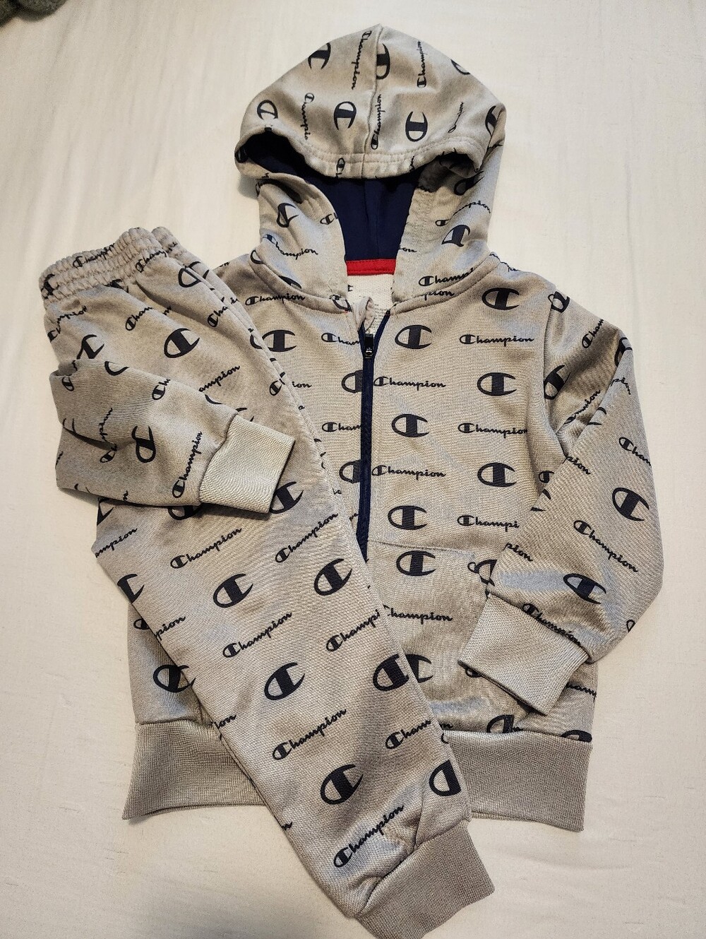 Champion Toddler Boys 3T Gray Allover Script Logo Zip Hoodie & Joggers Set
